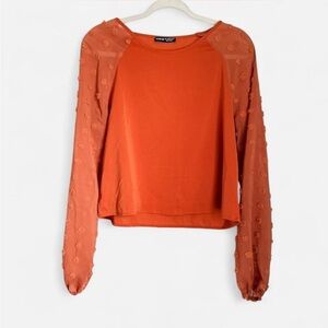 SHEIN Burnt Orange Blouse with Sheer Sleeves